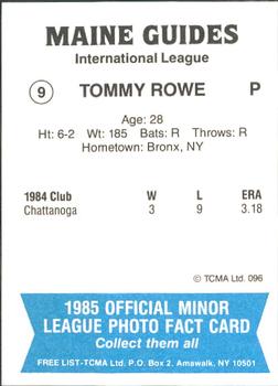 1985 TCMA Maine Guides #9 Tommy Rowe Back