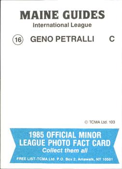 1985 TCMA Maine Guides #16 Geno Petralli Back