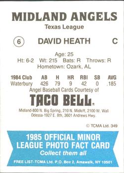 1985 TCMA Midland Angels #6 David Heath Back