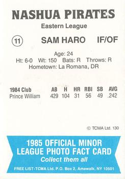 1985 TCMA Nashua Pirates #11 Sam Haro Back