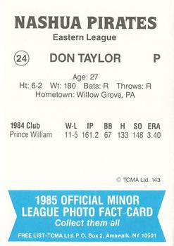 1985 TCMA Nashua Pirates #24 Dorn Taylor Back