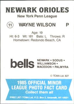 1985 TCMA Newark Orioles #11 Wayne Wilson Back
