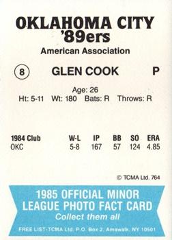 1985 TCMA Oklahoma City 89ers #8 Glen Cook Back