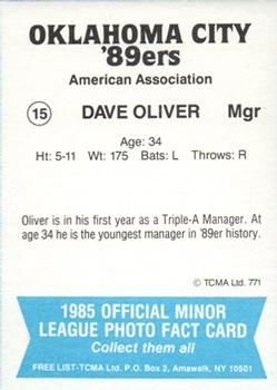 1985 TCMA Oklahoma City 89ers #15 Dave Oliver Back