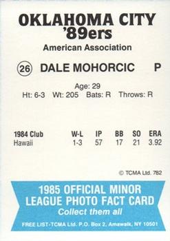 1985 TCMA Oklahoma City 89ers #26 Dale Mohorcic Back