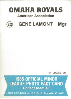 1985 TCMA Omaha Royals #22 Gene Lamont Back