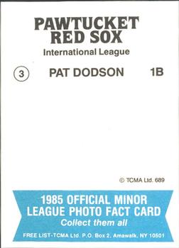 1985 TCMA Pawtucket Red Sox #3 Pat Dodson Back