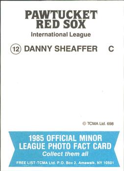 1985 TCMA Pawtucket Red Sox #12 Danny Sheaffer Back