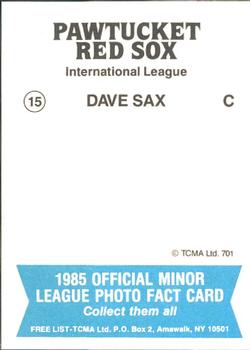 1985 TCMA Pawtucket Red Sox #15 Dave Sax Back