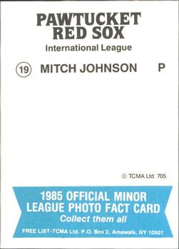 1985 TCMA Pawtucket Red Sox #19 Mitch Johnson Back