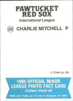 1985 TCMA Pawtucket Red Sox #20 Charlie Mitchell Back