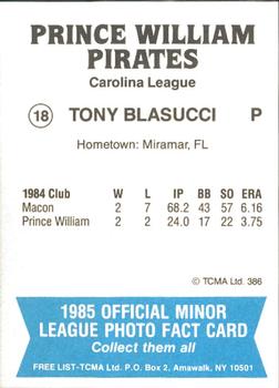 1985 TCMA Prince William Pirates #18 Tony Blasucci Back