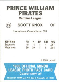 1985 TCMA Prince William Pirates #29 Scott Knox Back