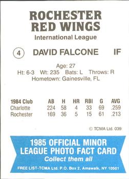 1985 TCMA Rochester Red Wings #4 Dave Falcone Back