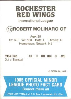 1985 TCMA Rochester Red Wings #12 Robert Molinaro Back