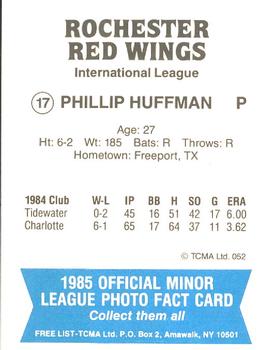 1985 TCMA Rochester Red Wings #17 Phillip Huffman Back