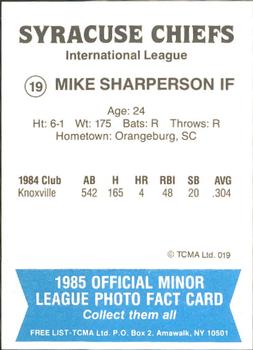 1985 TCMA Syracuse Chiefs #19 Mike Sharperson Back