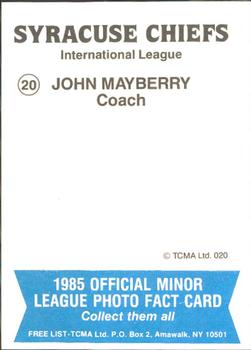 1985 TCMA Syracuse Chiefs #20 John Mayberry Back