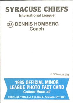 1985 TCMA Syracuse Chiefs #28 Dennis Holmberg Back
