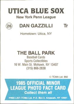 1985 TCMA Utica Blue Sox #26 Dan Gazzilli Back