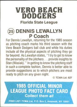 1985 TCMA Vero Beach Dodgers #25 Dennis Lewallyn Back