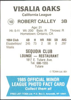 1985 TCMA Visalia Oaks #10 Robert Calley Back