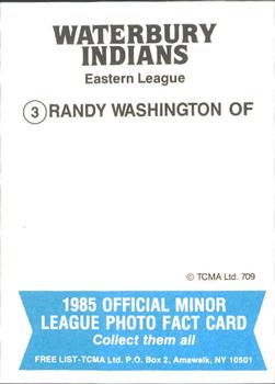 1985 TCMA Waterbury Indians #3 Randy Washington Back