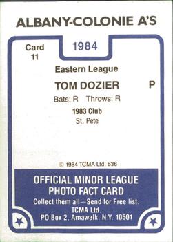 1984 TCMA Albany-Colonie A's #11 Tom Dozier Back