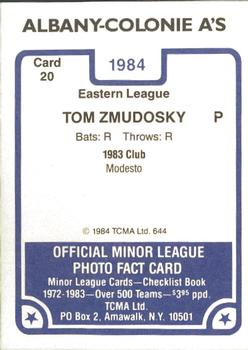 1984 TCMA Albany-Colonie A's #20 Tom Zmudosky Back