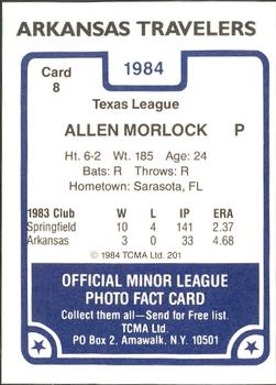 1984 TCMA Arkansas Travelers #8 Al Morlock Back