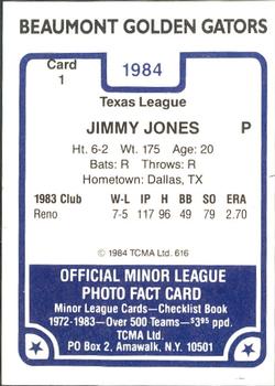 1984 TCMA Beaumont Golden Gators #1 Jimmy Jones Back
