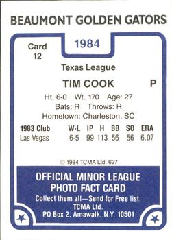 1984 TCMA Beaumont Golden Gators #12 Tim Cook Back