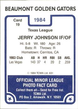 1984 TCMA Beaumont Golden Gators #19 Jerry Johnson Back