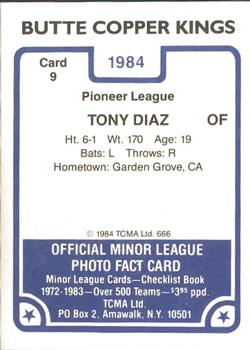 1984 TCMA Butte Copper Kings #9 Tony Diaz Back