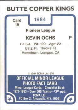 1984 TCMA Butte Copper Kings #19 Kevin Ochs Back
