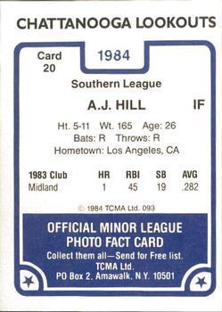 1984 TCMA Chattanooga Lookouts #20 A.J. Hill Back