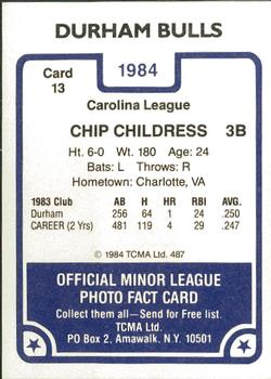 1984 TCMA Durham Bulls #13 Chip Childress Back