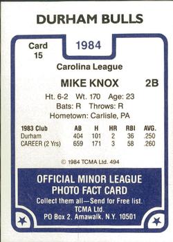 1984 TCMA Durham Bulls #15 Mike Knox Back
