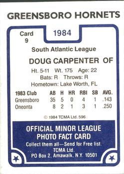 1984 TCMA Greensboro Hornets #9 Doug Carpenter Back