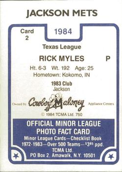 1984 TCMA Jackson Mets #2 Rick Myles Back