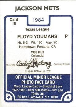 1984 TCMA Jackson Mets #15 Floyd Youmans Back