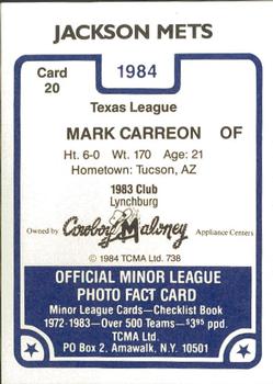 1984 TCMA Jackson Mets #20 Mark Carreon Back