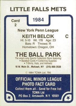 1984 TCMA Little Falls Mets #2 Keith Belcik Back