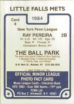 1984 TCMA Little Falls Mets #8 Ray Pereira Back