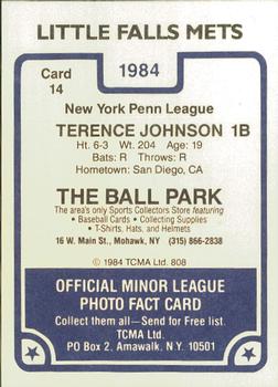 1984 TCMA Little Falls Mets #14 Terence Johnson Back