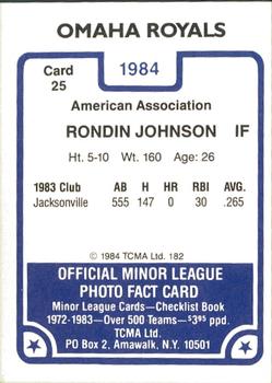 1984 TCMA Omaha Royals #25 Rondin Johnson Back