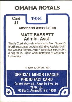 1984 TCMA Omaha Royals #29 Matt Bassett Back