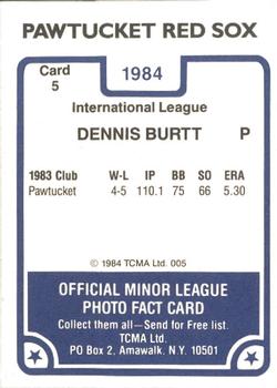 1984 TCMA Pawtucket Red Sox #5 Dennis Burtt Back