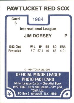 1984 TCMA Pawtucket Red Sox #6 Jim Dorsey Back