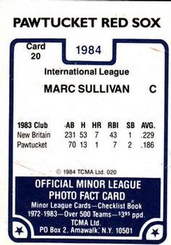 1984 TCMA Pawtucket Red Sox #20 Marc Sullivan Back